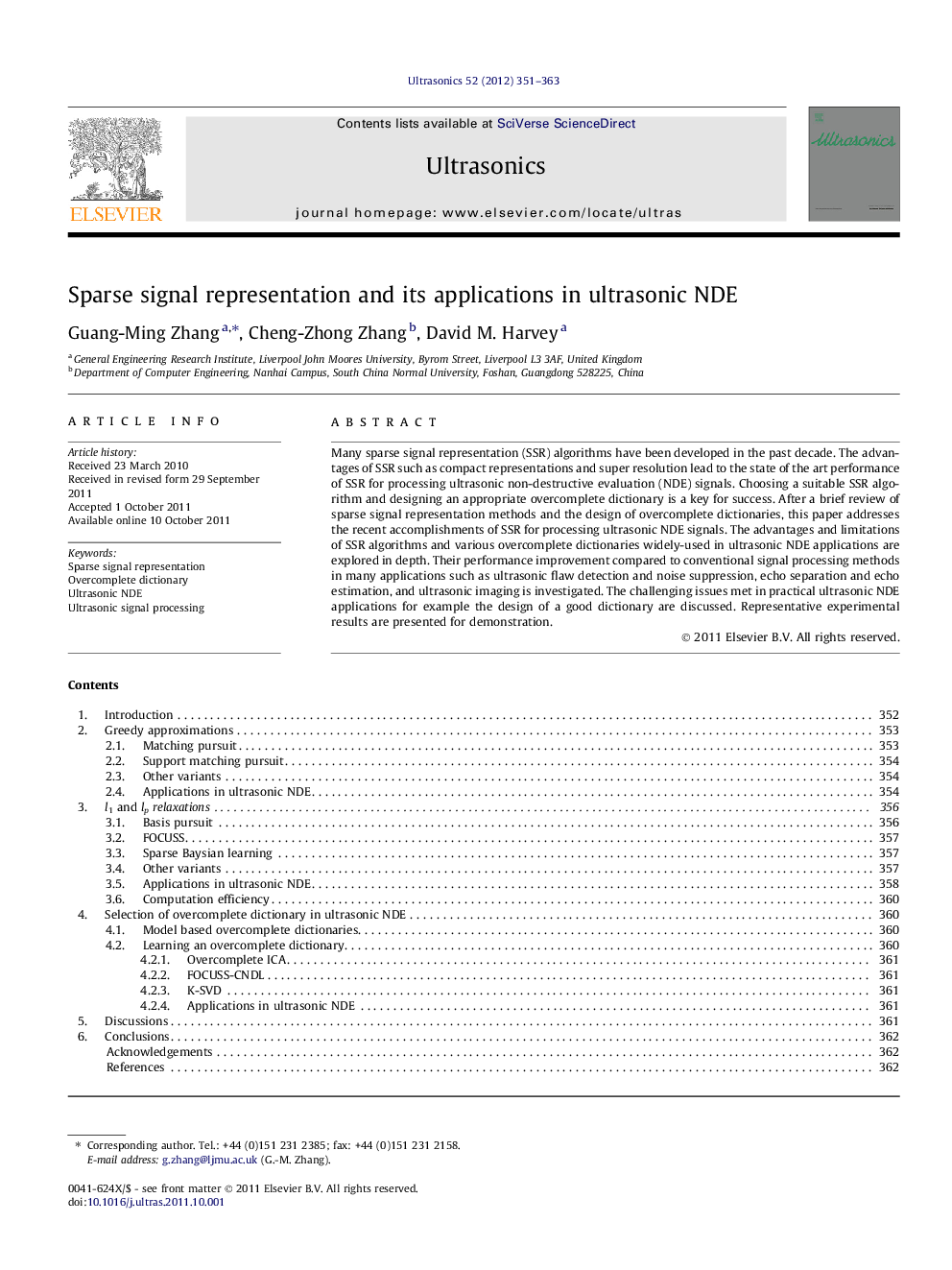 Sparse signal representation and its applications in ultrasonic NDE