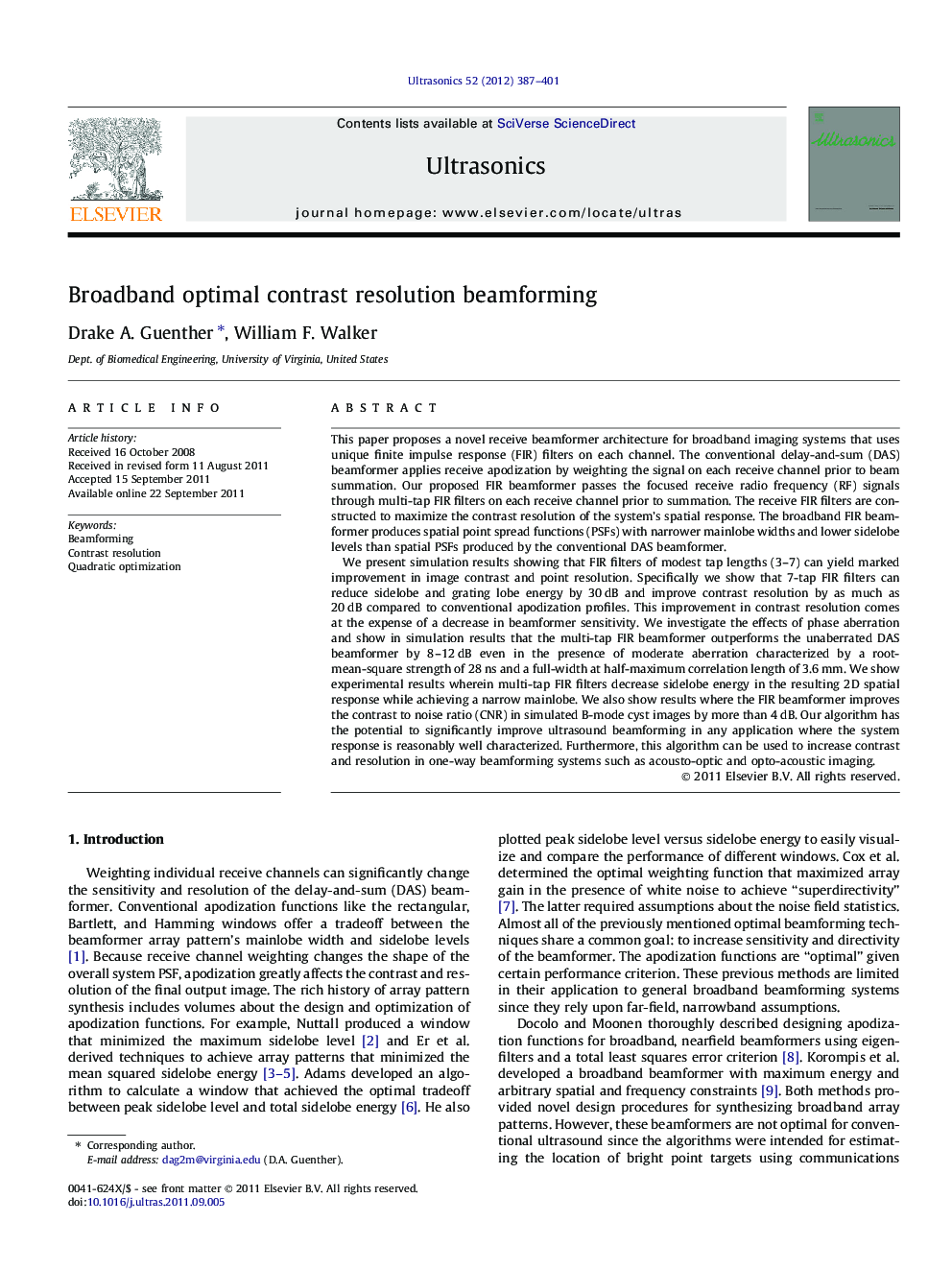 Broadband optimal contrast resolution beamforming