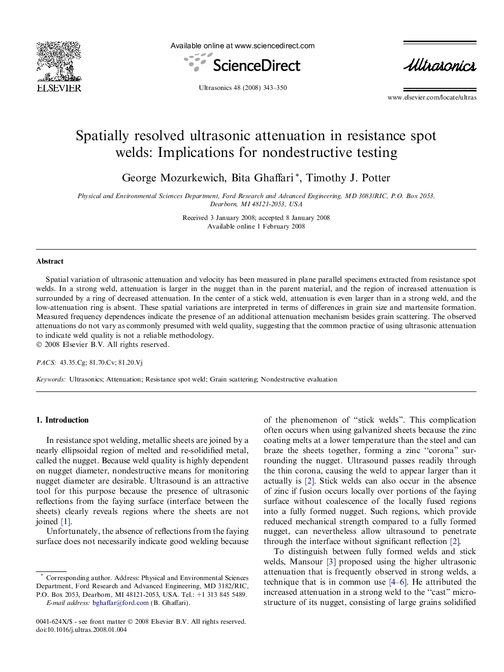 Spatially resolved ultrasonic attenuation in resistance spot welds: Implications for nondestructive testing