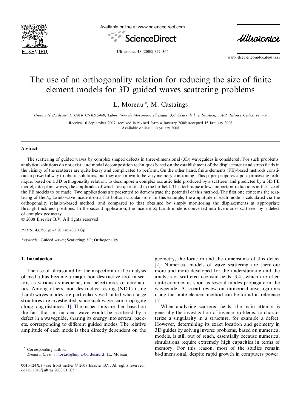 The use of an orthogonality relation for reducing the size of finite element models for 3D guided waves scattering problems