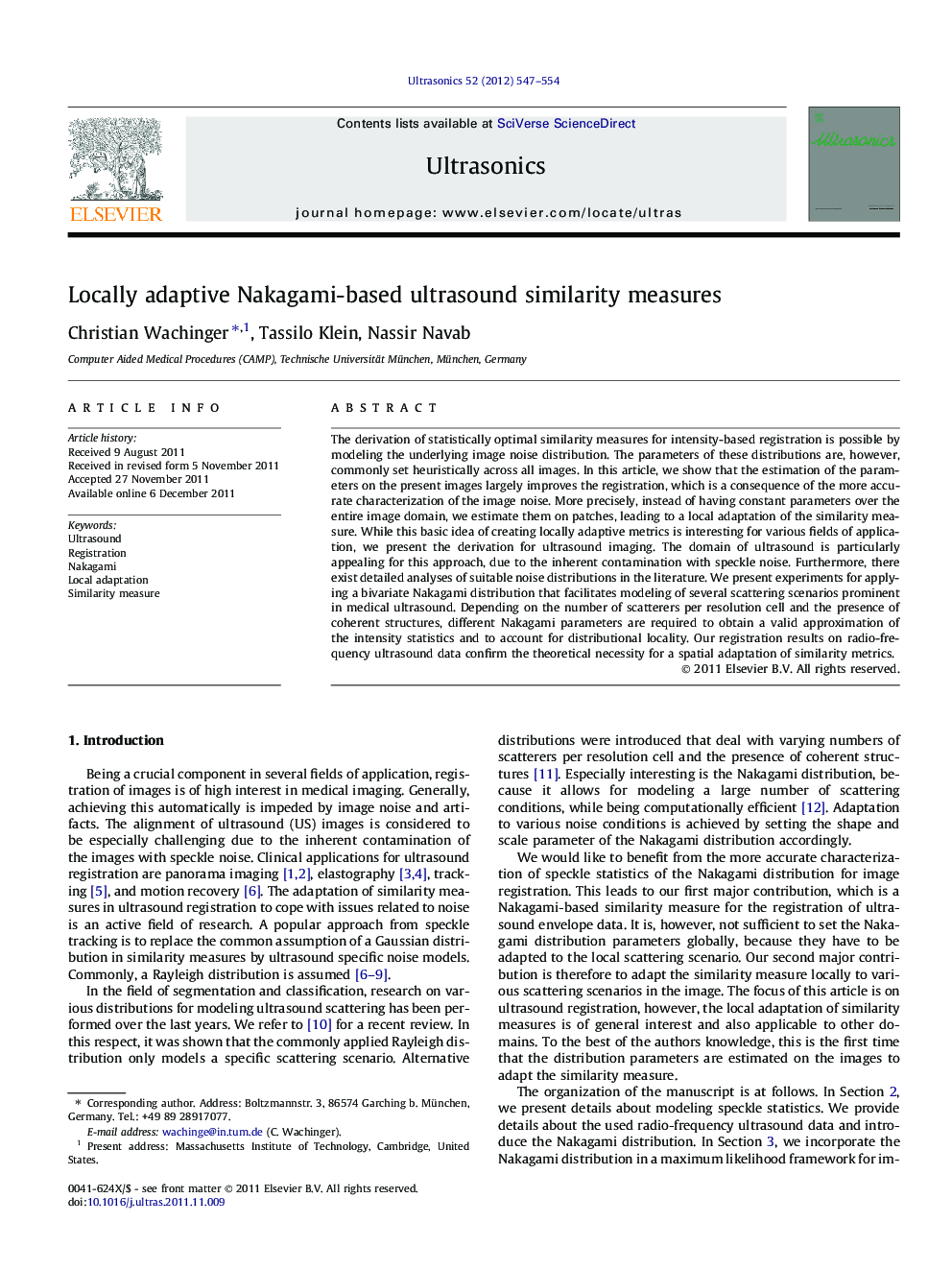 Locally adaptive Nakagami-based ultrasound similarity measures