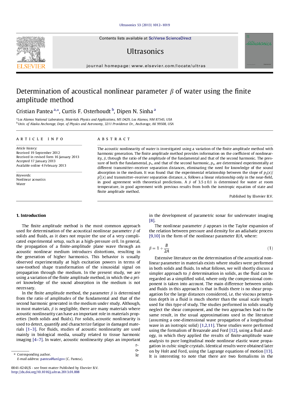 Determination of acoustical nonlinear parameter β of water using the finite amplitude method
