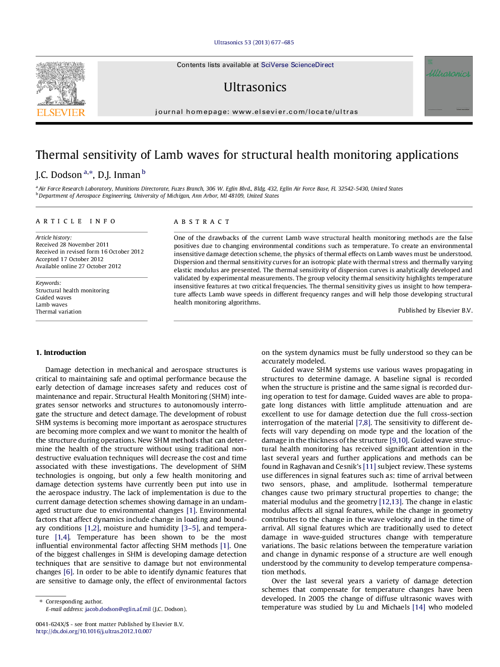 Thermal sensitivity of Lamb waves for structural health monitoring applications