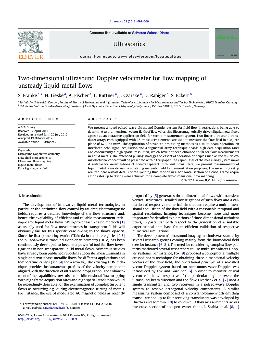 Two-dimensional ultrasound Doppler velocimeter for flow mapping of unsteady liquid metal flows