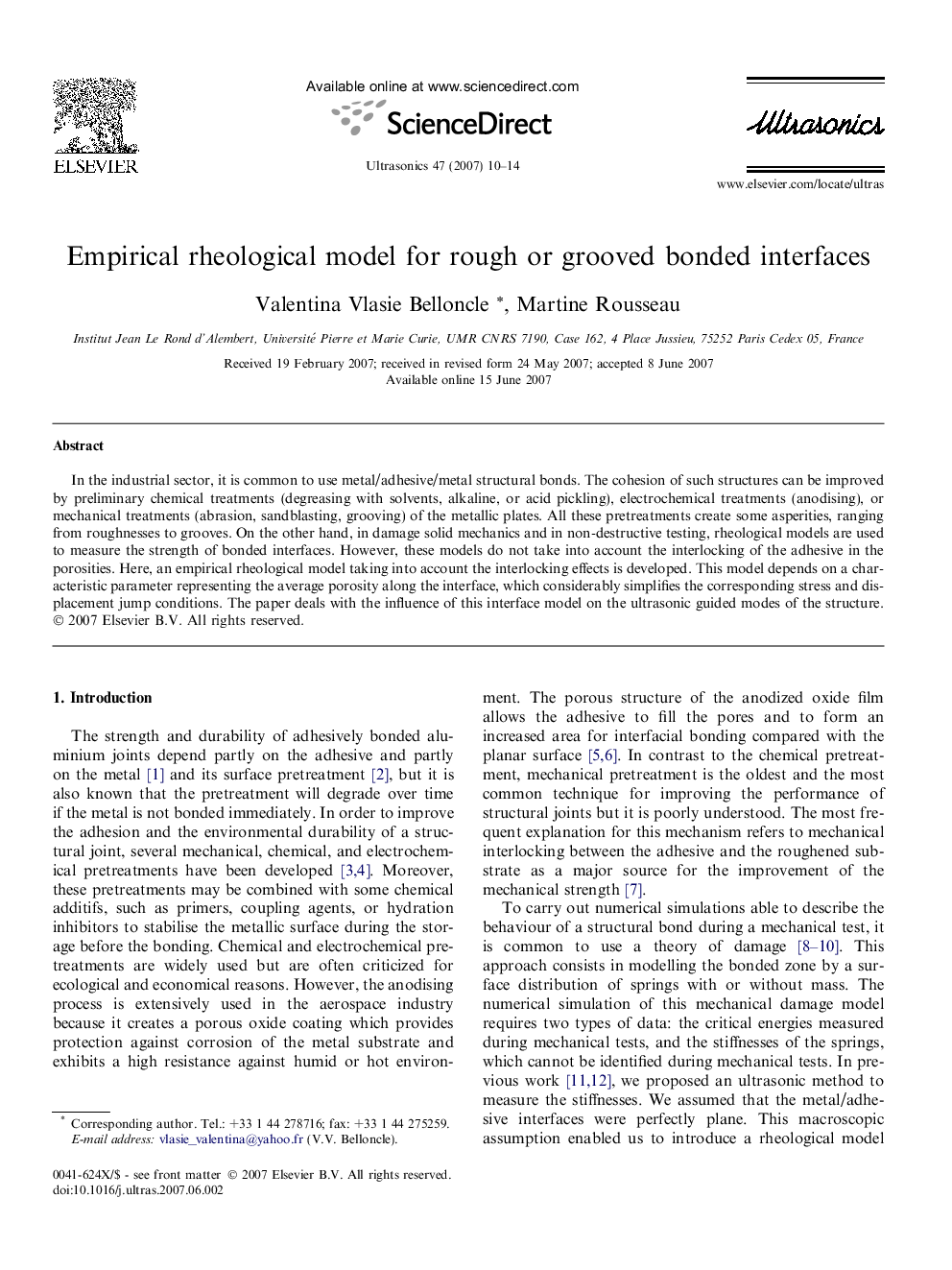 Empirical rheological model for rough or grooved bonded interfaces