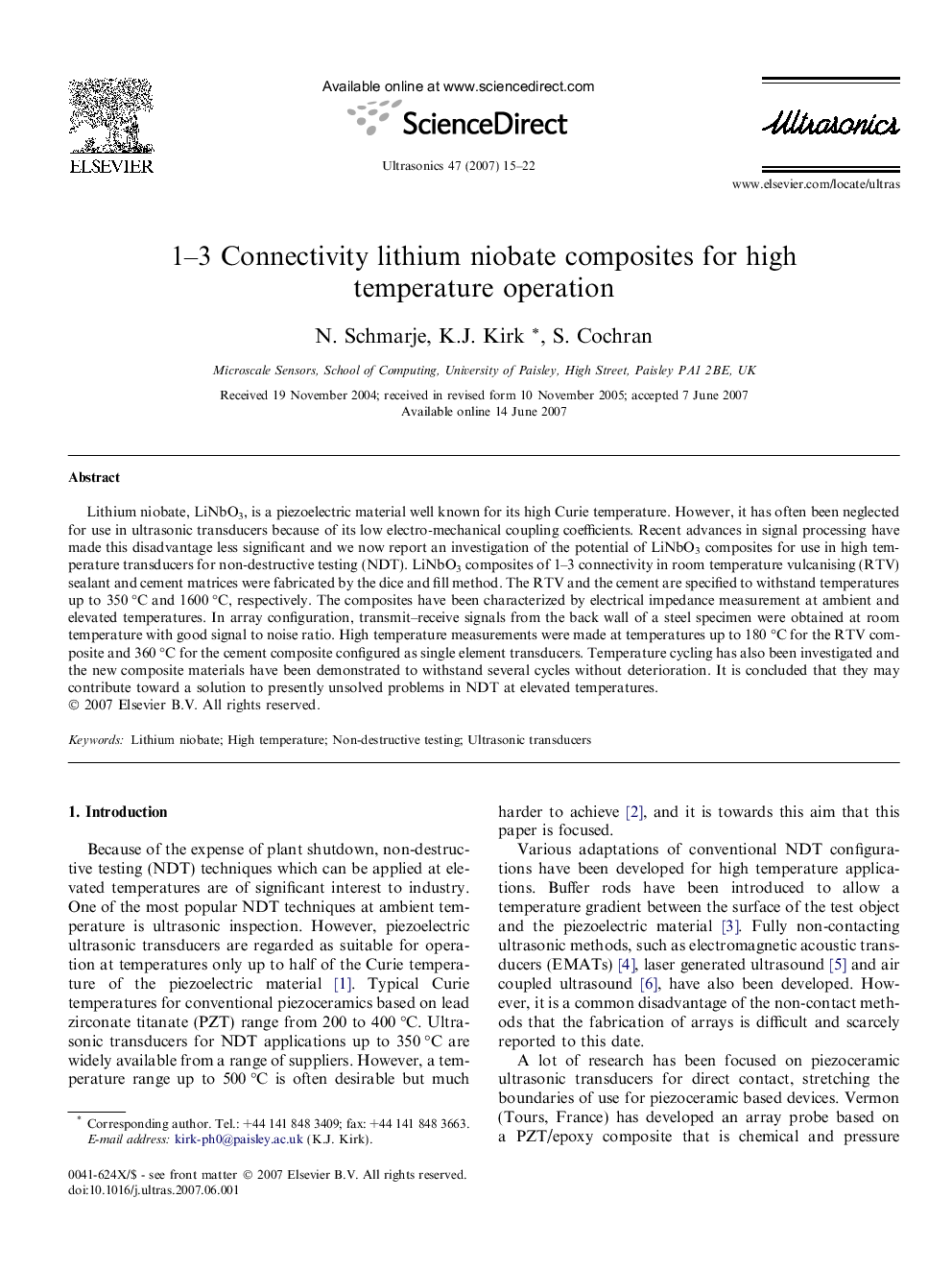 1-3 Connectivity lithium niobate composites for high temperature operation