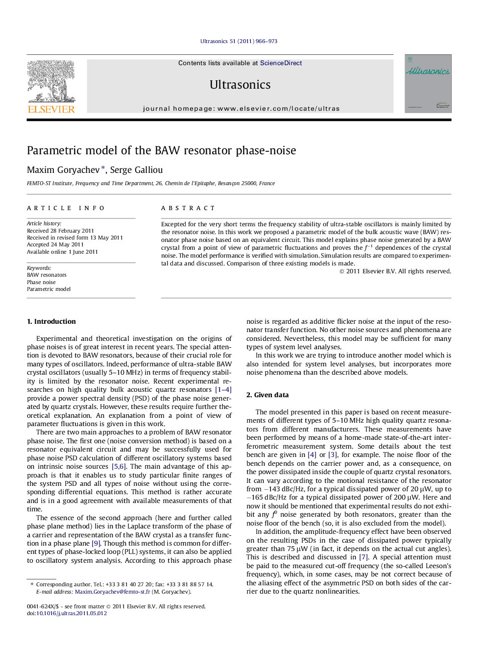 Parametric model of the BAW resonator phase-noise