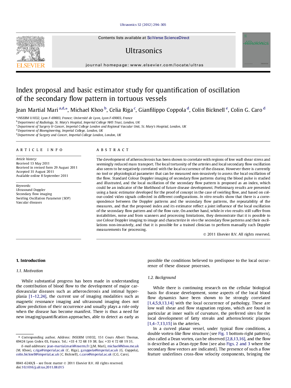 Index proposal and basic estimator study for quantification of oscillation of the secondary flow pattern in tortuous vessels