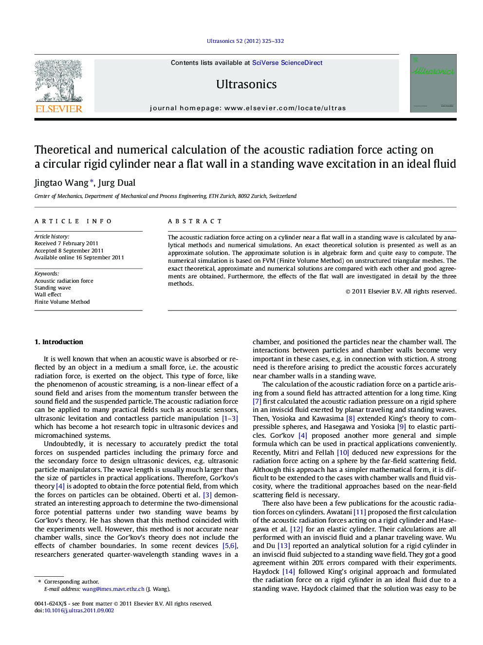 Theoretical and numerical calculation of the acoustic radiation force acting on a circular rigid cylinder near a flat wall in a standing wave excitation in an ideal fluid