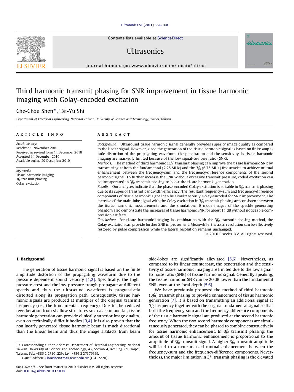 Third harmonic transmit phasing for SNR improvement in tissue harmonic imaging with Golay-encoded excitation