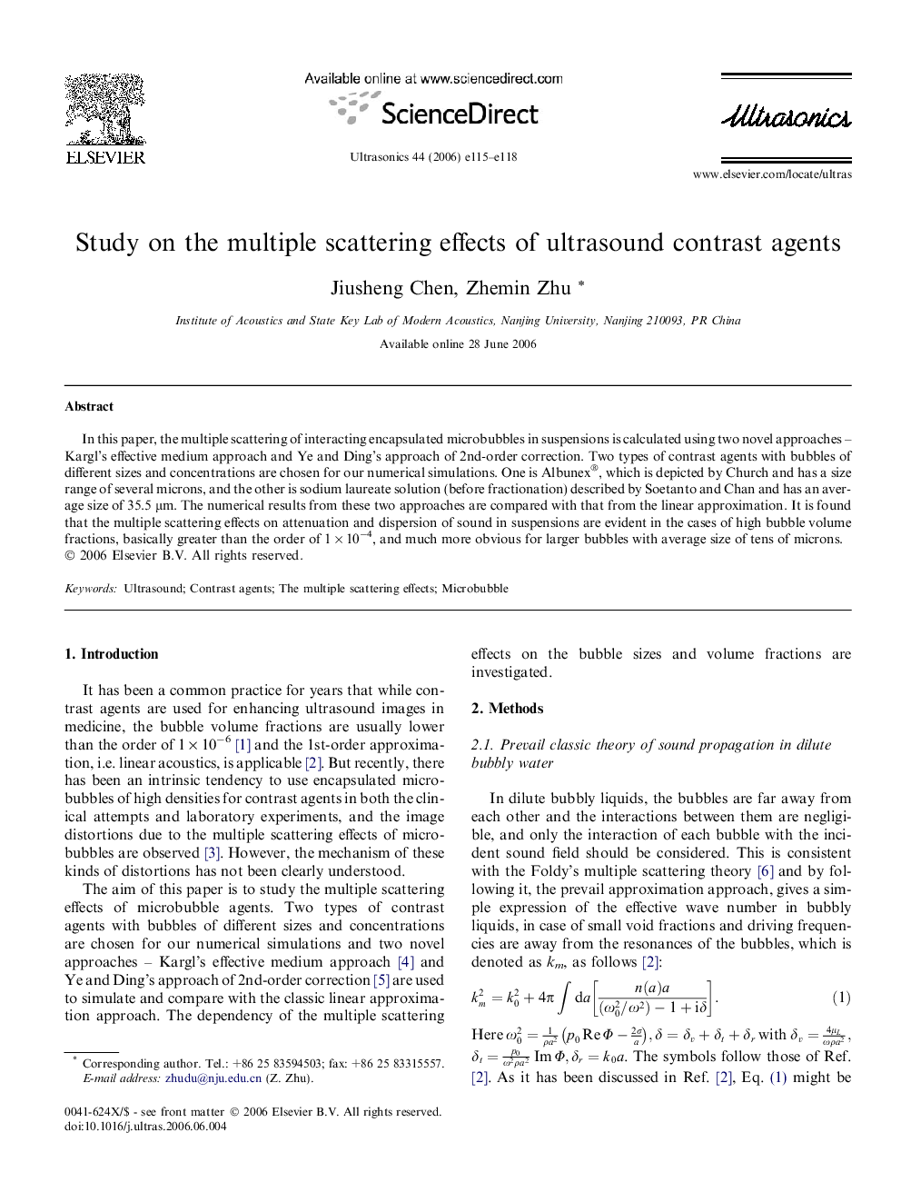 Study on the multiple scattering effects of ultrasound contrast agents