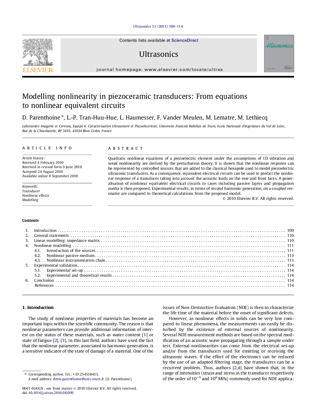 Modelling nonlinearity in piezoceramic transducers: From equations to nonlinear equivalent circuits