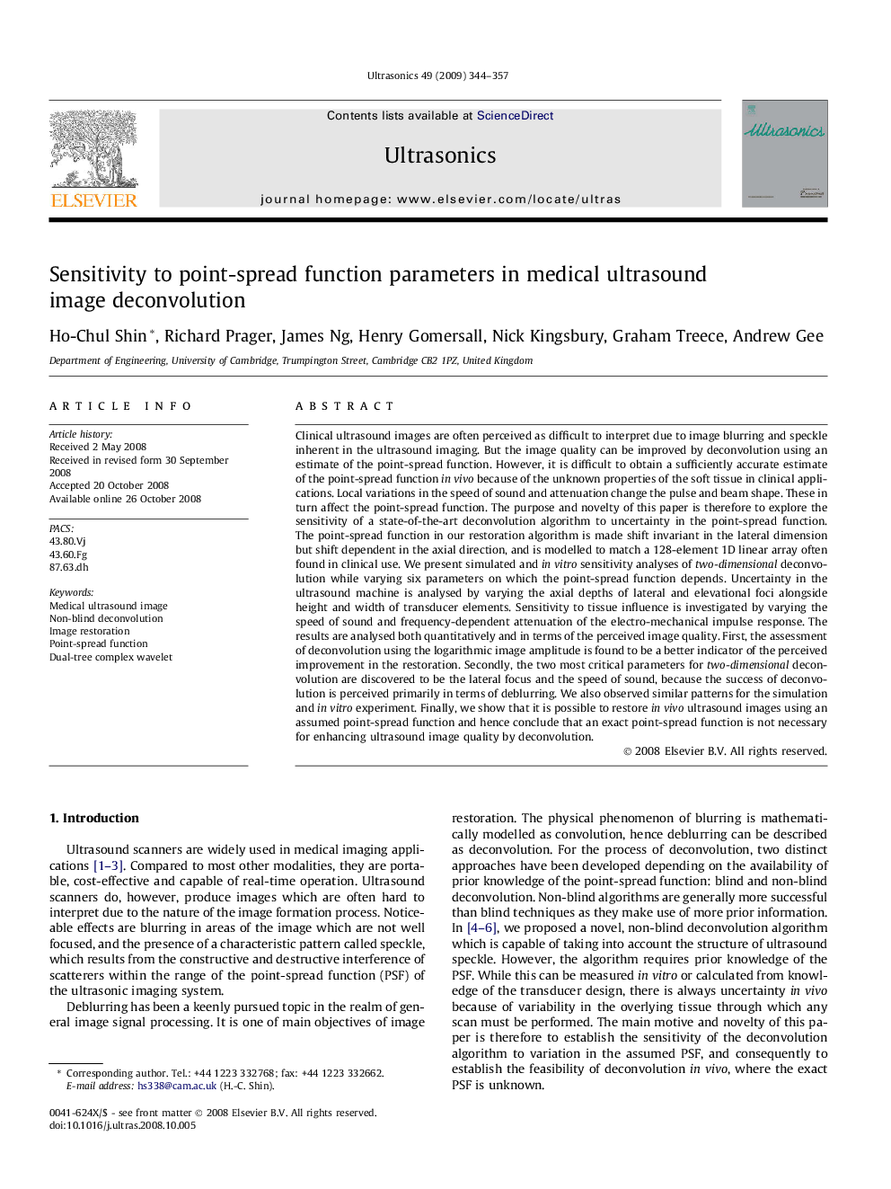 Sensitivity to point-spread function parameters in medical ultrasound image deconvolution