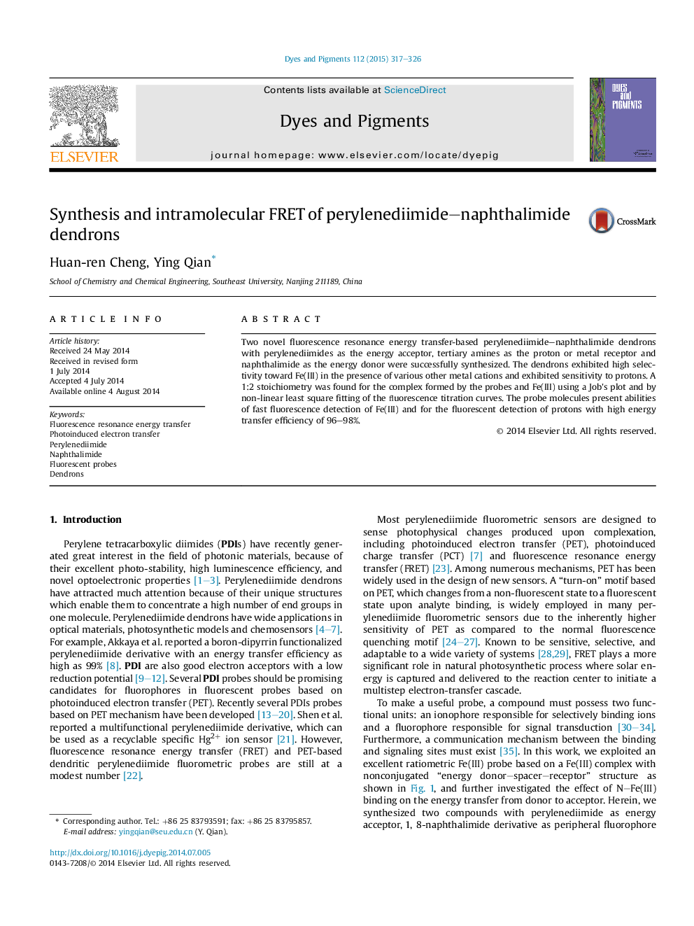 Synthesis and intramolecular FRET of perylenediimide–naphthalimide dendrons