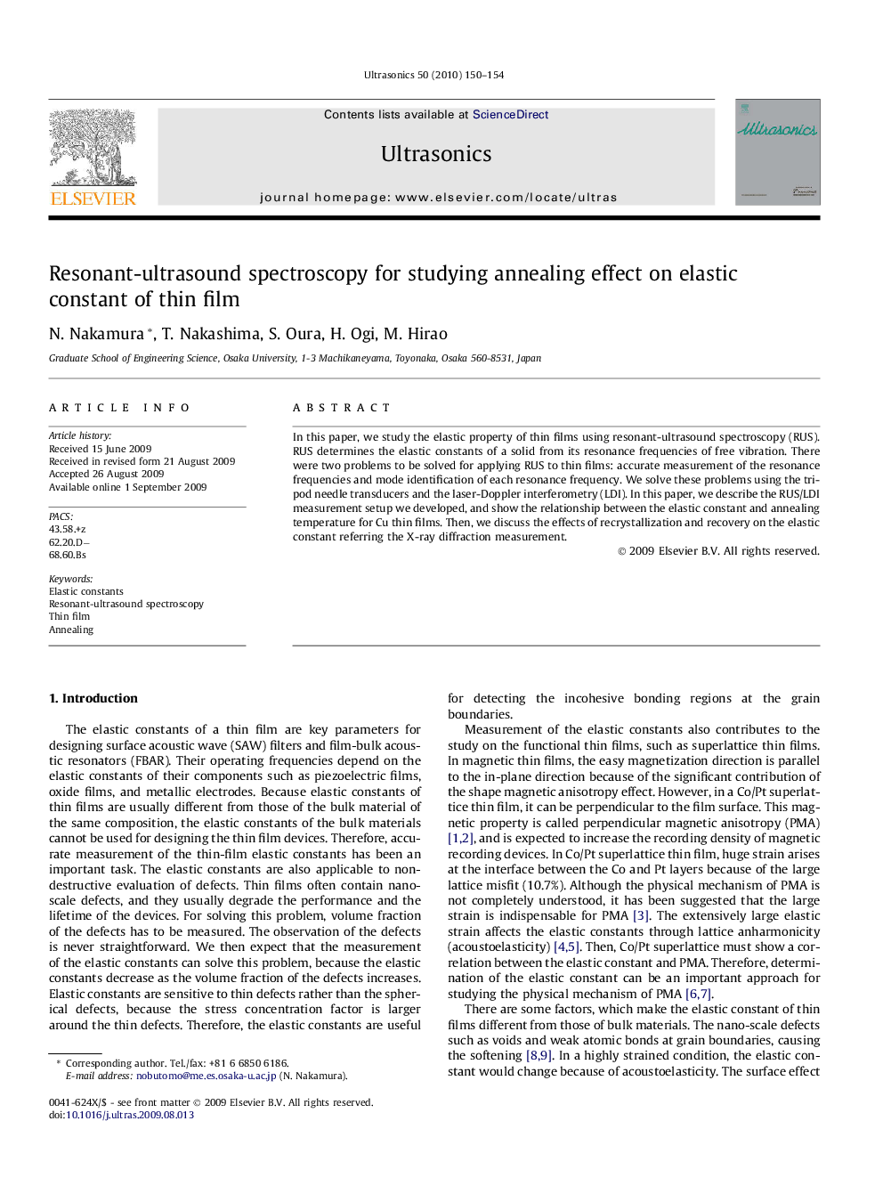 Resonant-ultrasound spectroscopy for studying annealing effect on elastic constant of thin film