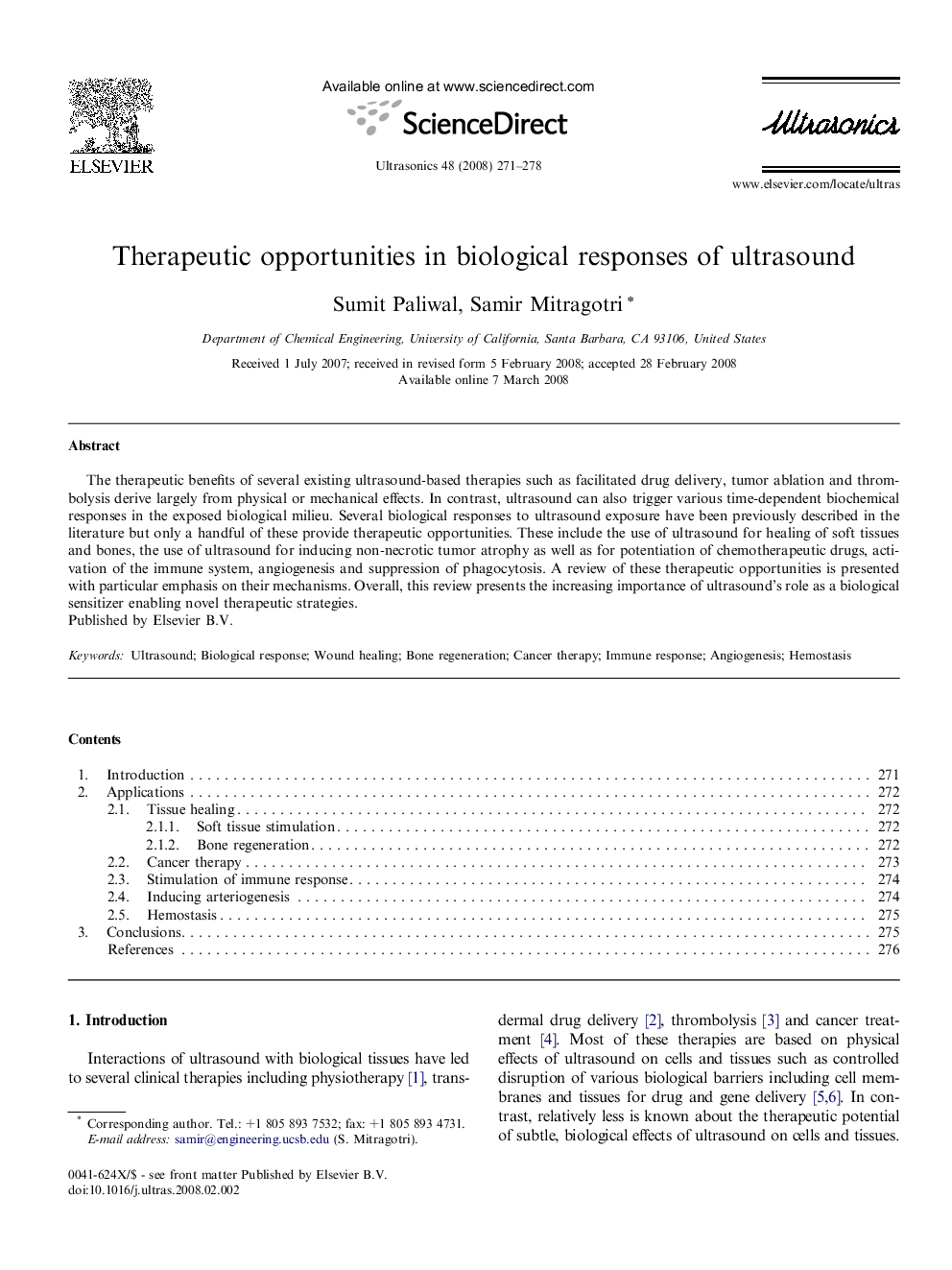 Therapeutic opportunities in biological responses of ultrasound