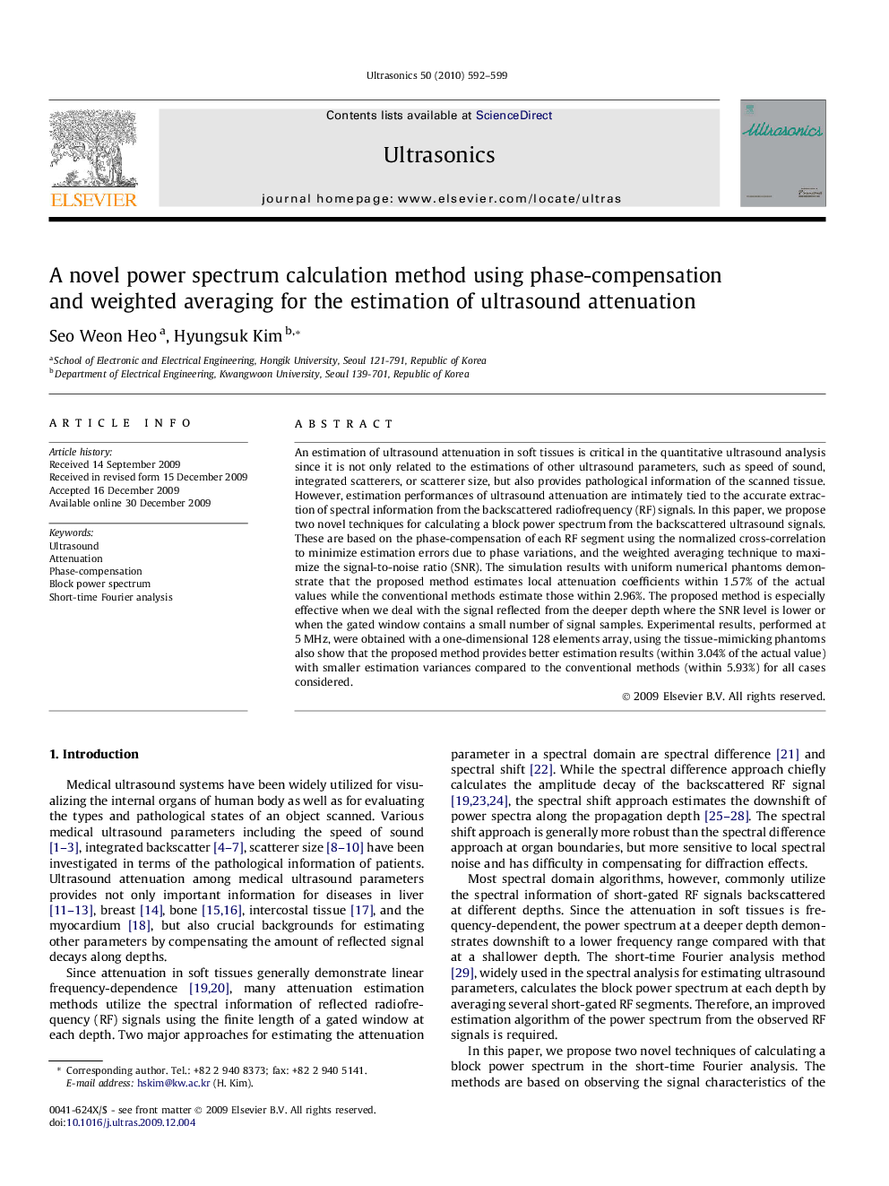 A novel power spectrum calculation method using phase-compensation and weighted averaging for the estimation of ultrasound attenuation