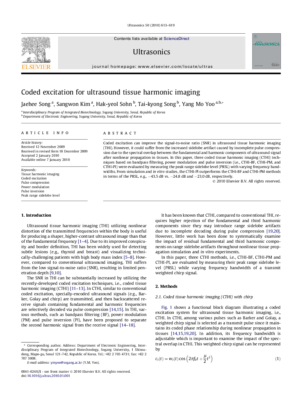 Coded excitation for ultrasound tissue harmonic imaging