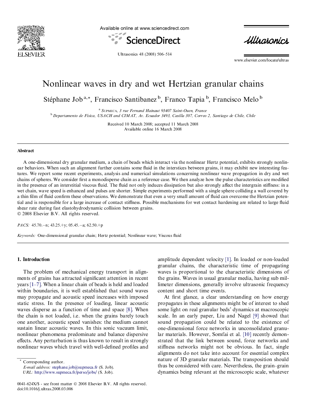 Nonlinear waves in dry and wet Hertzian granular chains