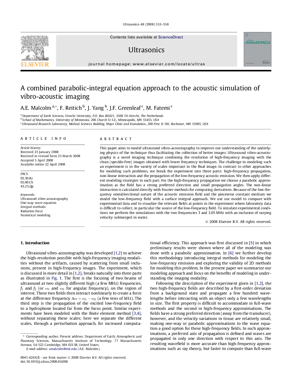 A combined parabolic-integral equation approach to the acoustic simulation of vibro-acoustic imaging