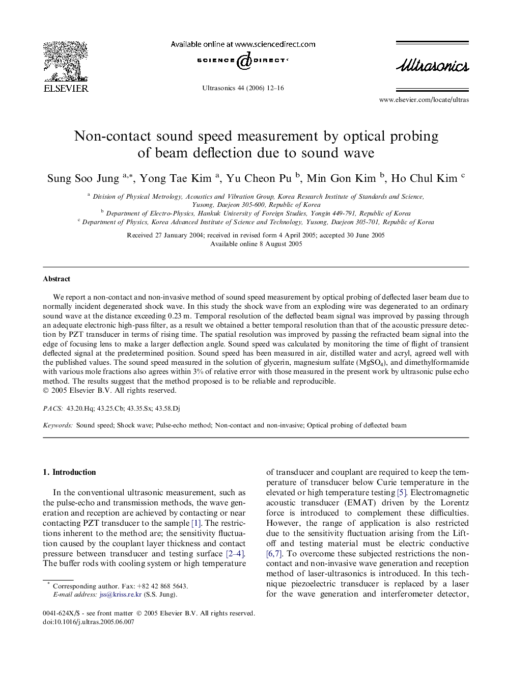 Non-contact sound speed measurement by optical probing of beam deflection due to sound wave