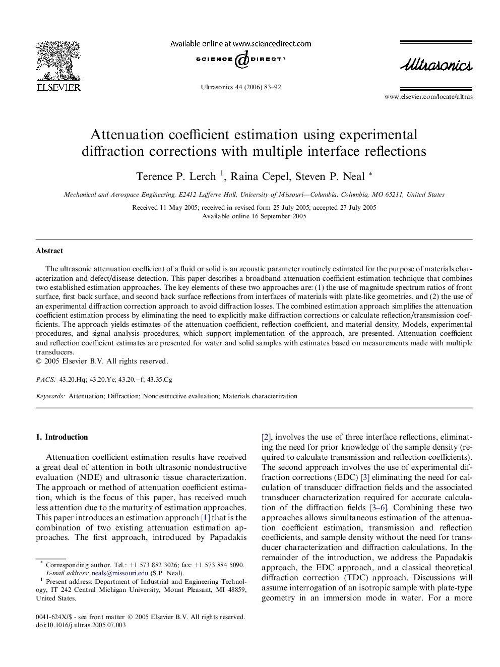 Attenuation coefficient estimation using experimental diffraction corrections with multiple interface reflections