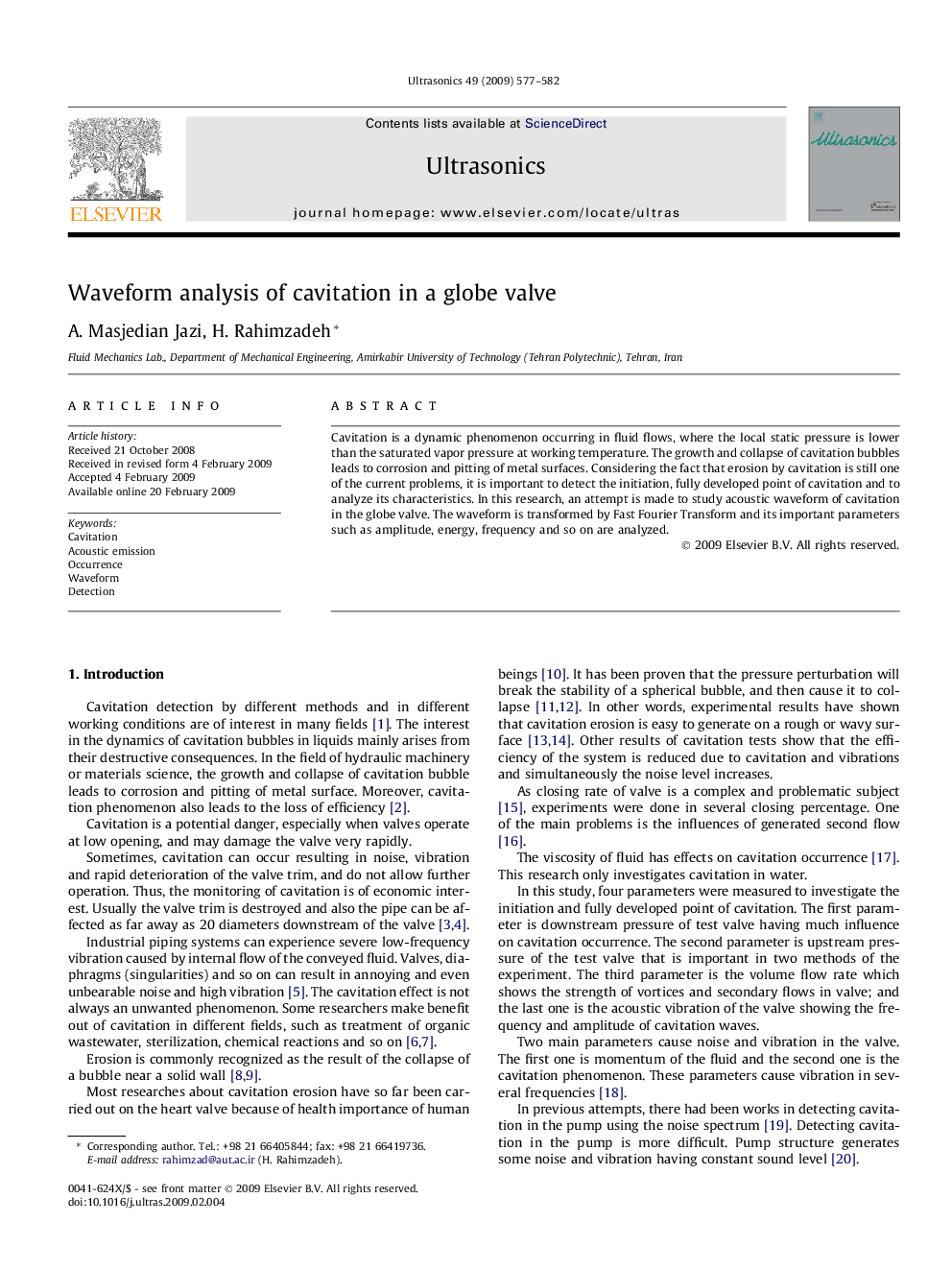 Waveform analysis of cavitation in a globe valve