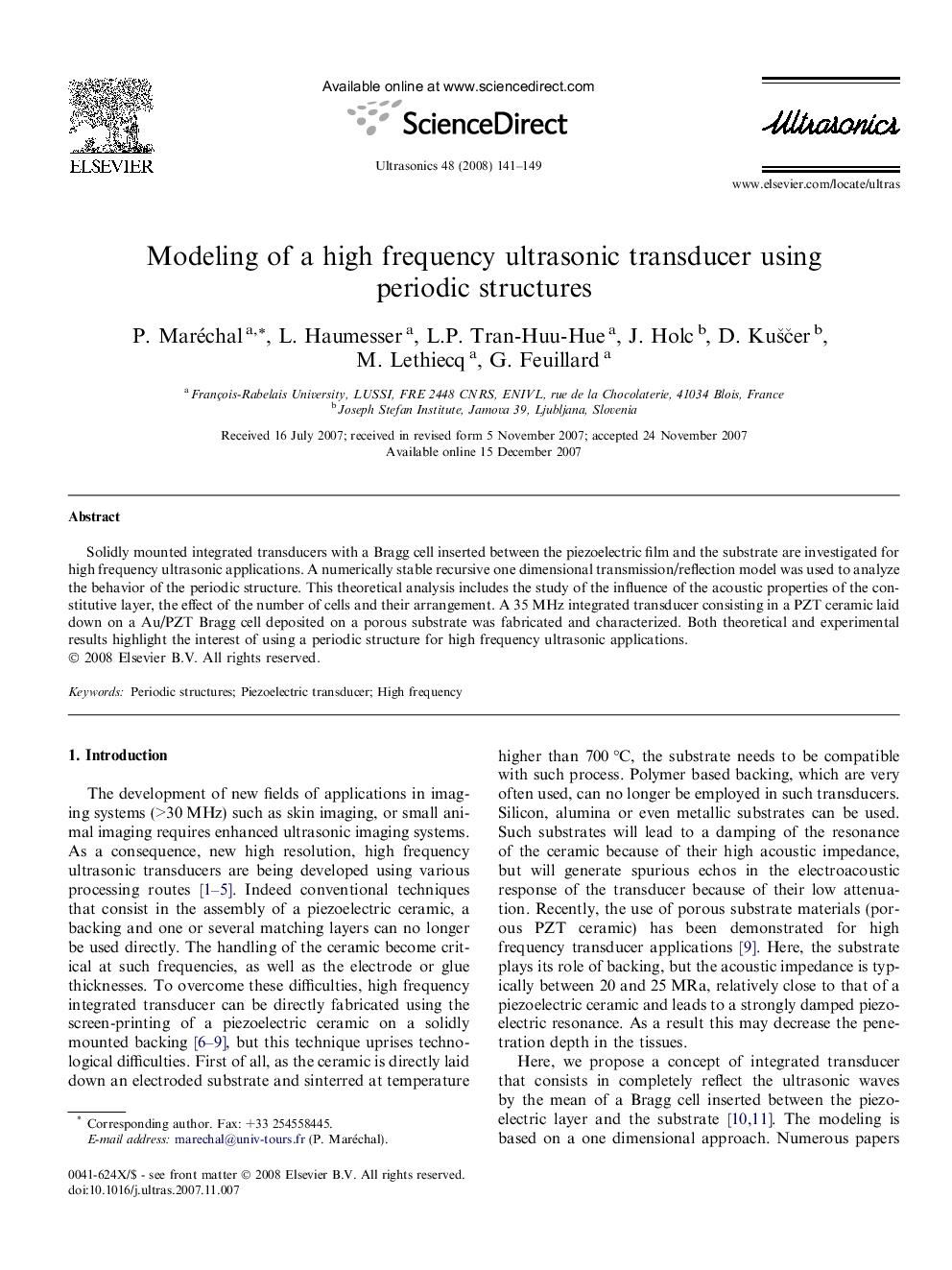 Modeling of a high frequency ultrasonic transducer using periodic structures