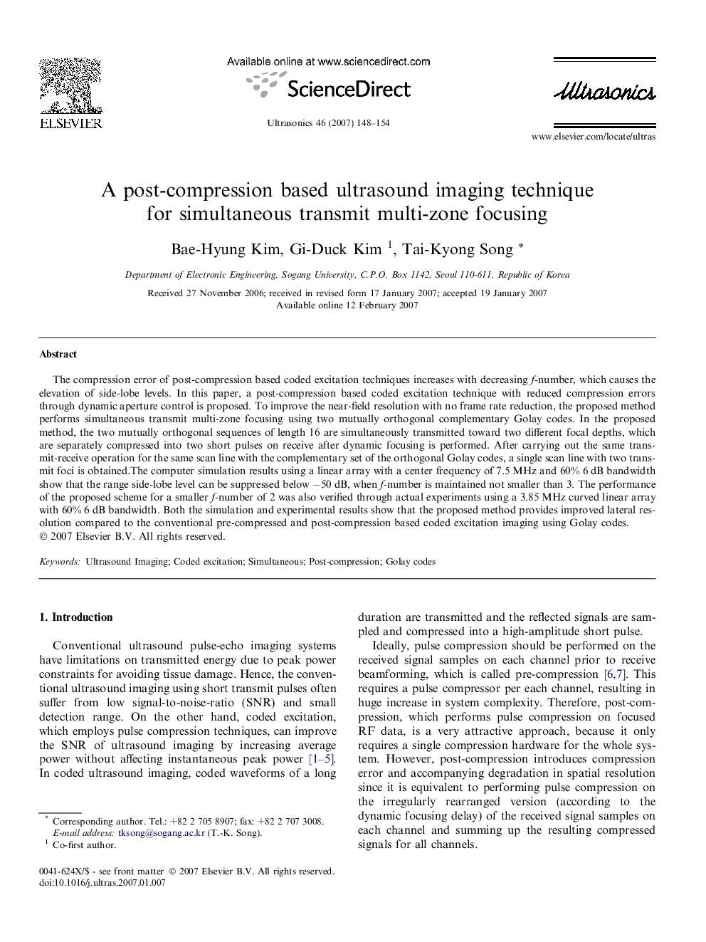 A post-compression based ultrasound imaging technique for simultaneous transmit multi-zone focusing