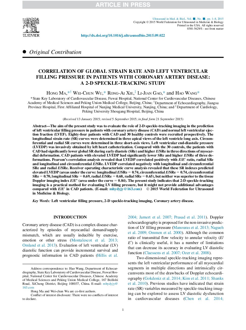 همبستگی نرخ جهانی فشار و تزریق خون بطن چپ در فشارخون بیماران مبتلا به بیماری عروق کرونر: مطالعه دوبعدی 