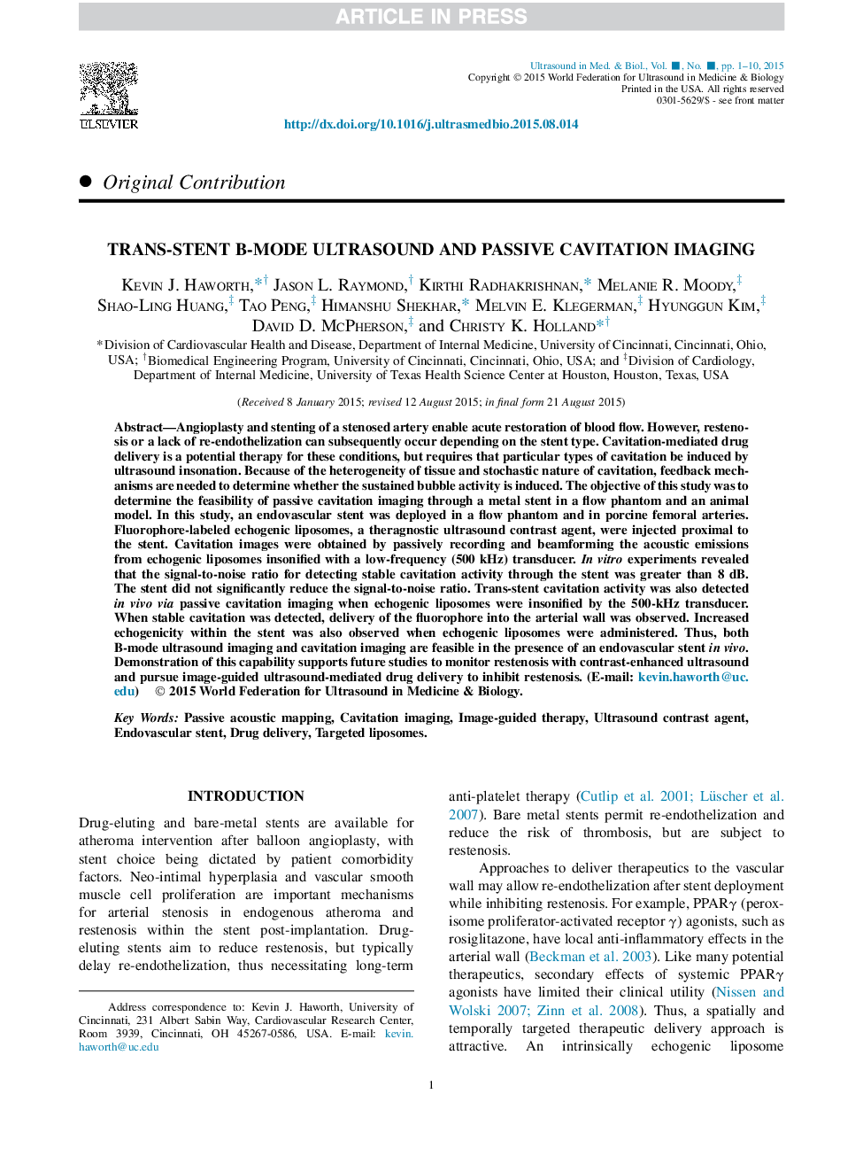 Trans-Stent B-Mode Ultrasound and Passive Cavitation Imaging