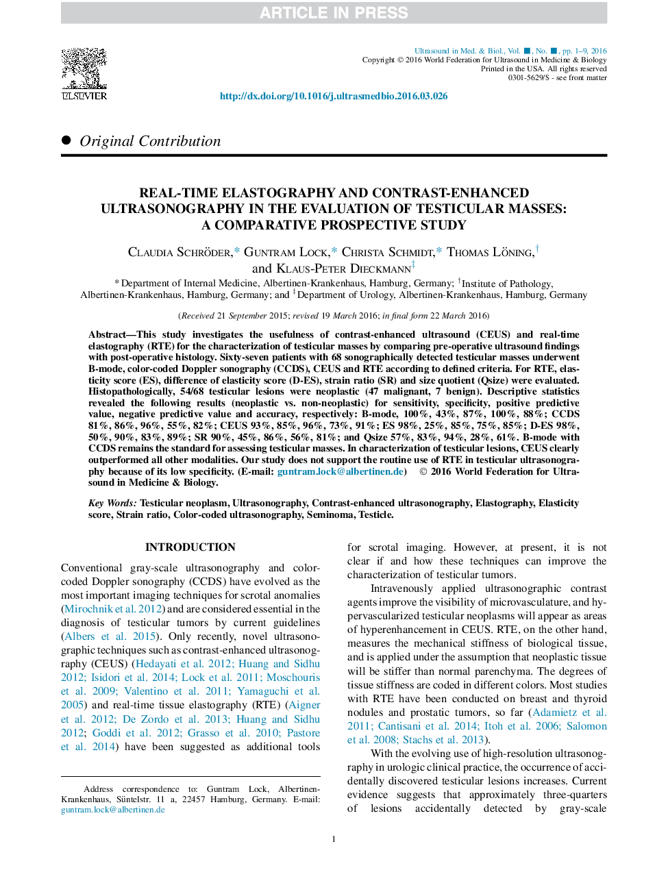 الاستوگرافی زمان واقعی و سونوگرافی پیشرفته کنتراست در ارزیابی توده های حسی: یک مطالعه آینده پژوهی مقایسه ای 