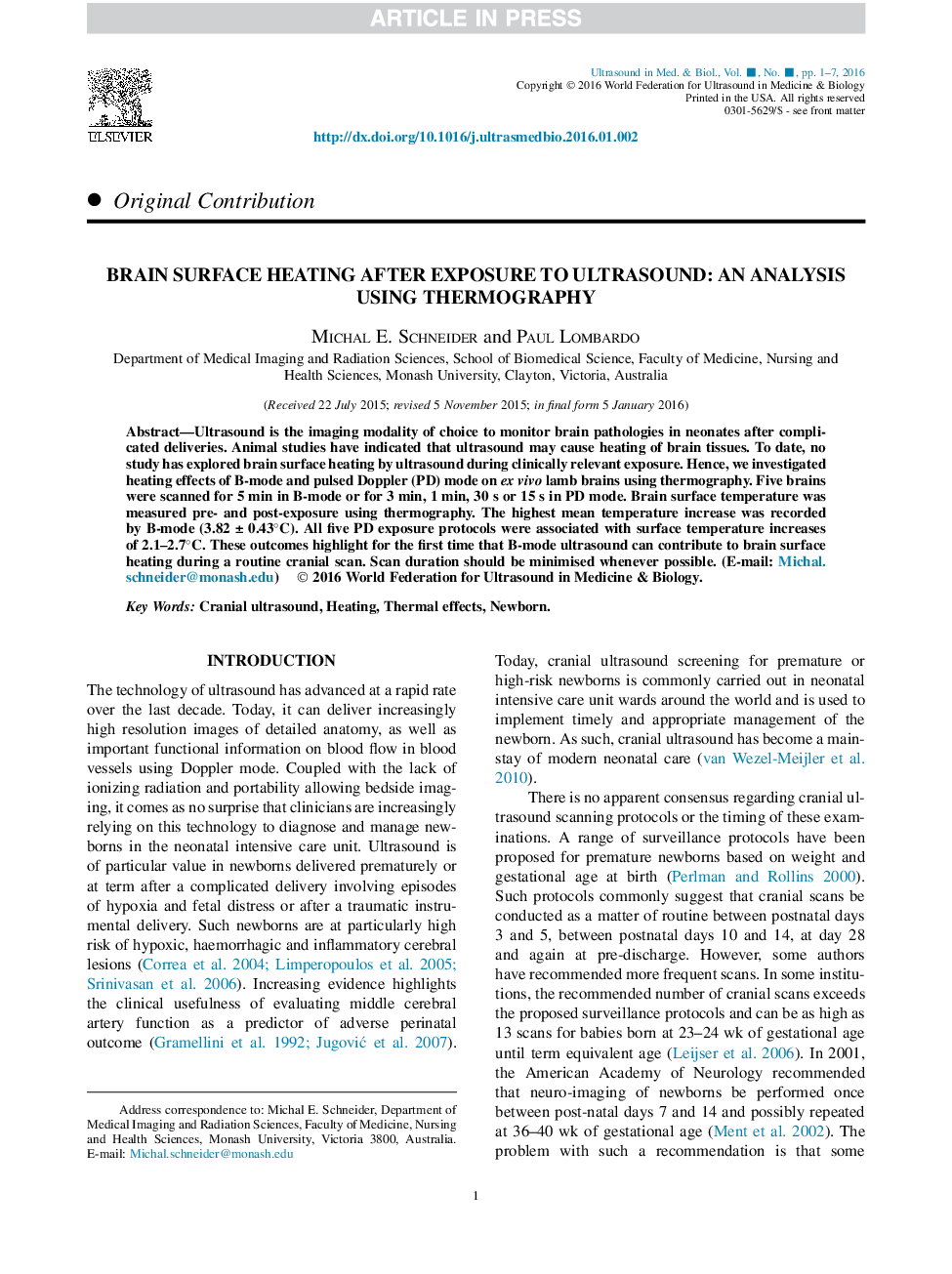 حرارت سطح مغز پس از قرار گرفتن در معرض سونوگرافی: یک تجزیه و تحلیل با استفاده از ترموگرافی 