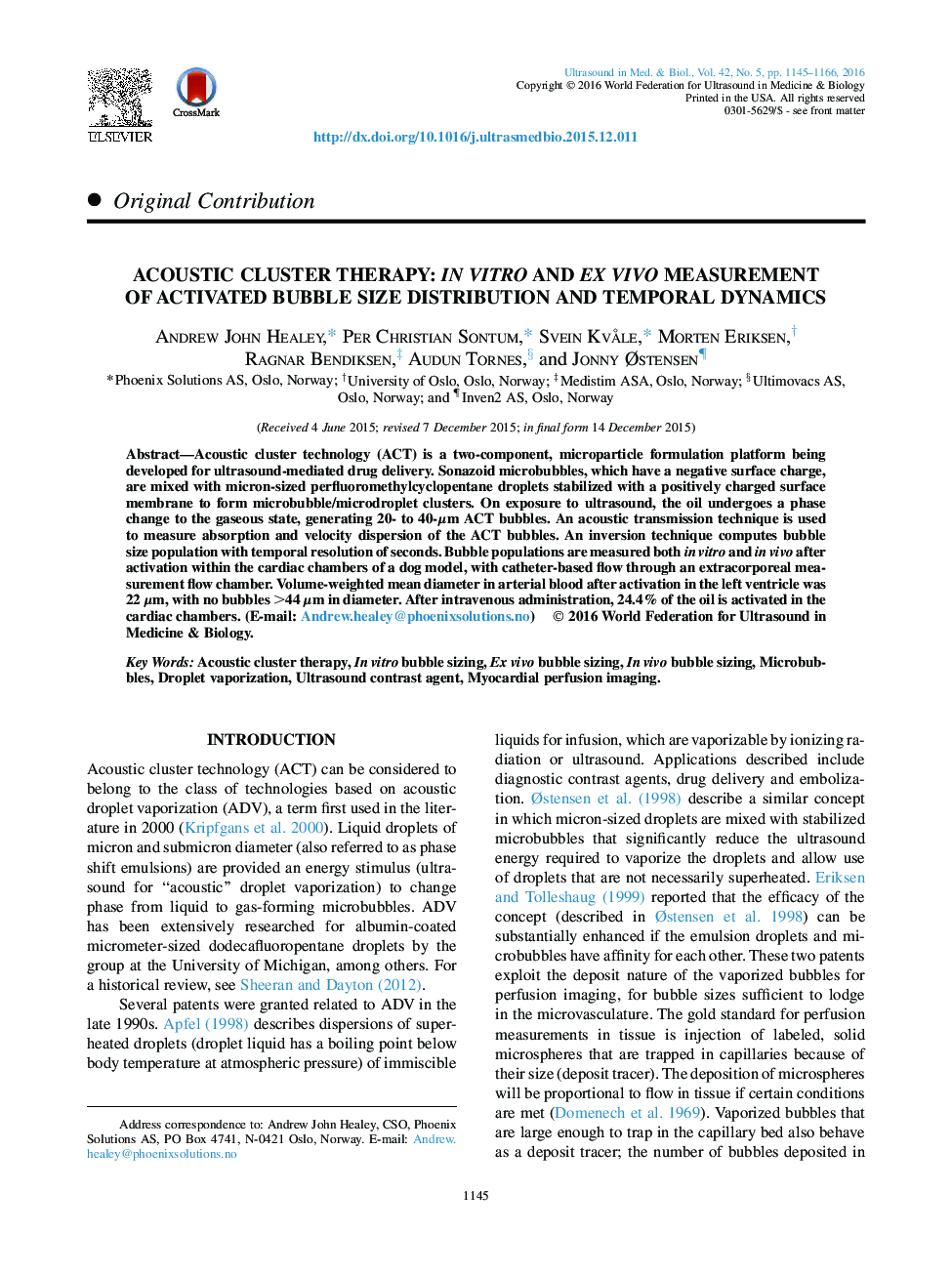 Acoustic Cluster Therapy: InÂ Vitro and ExÂ Vivo Measurement of Activated Bubble Size Distribution and Temporal Dynamics