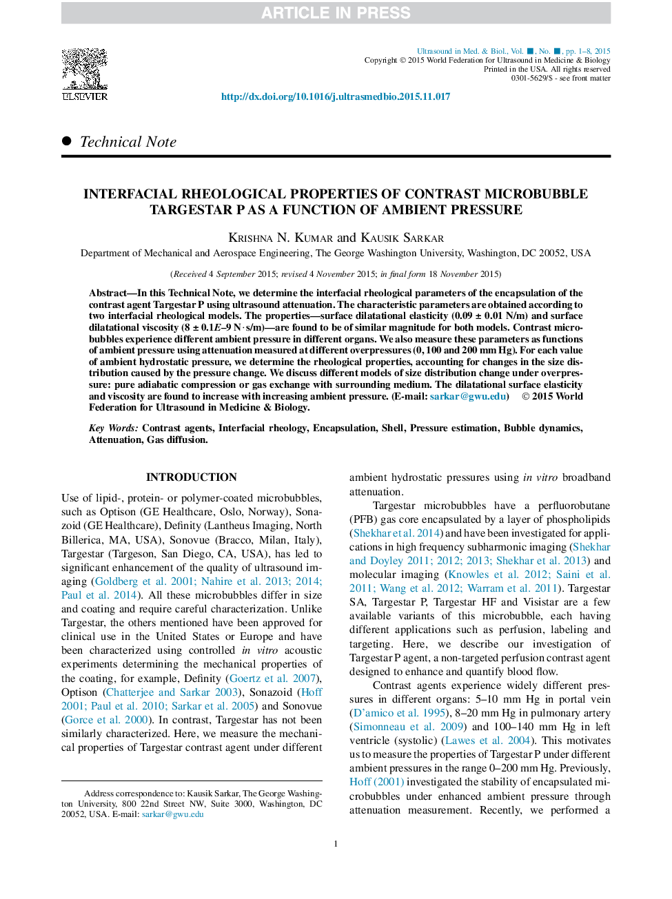 Interfacial Rheological Properties of Contrast Microbubble Targestar P as a Function of Ambient Pressure