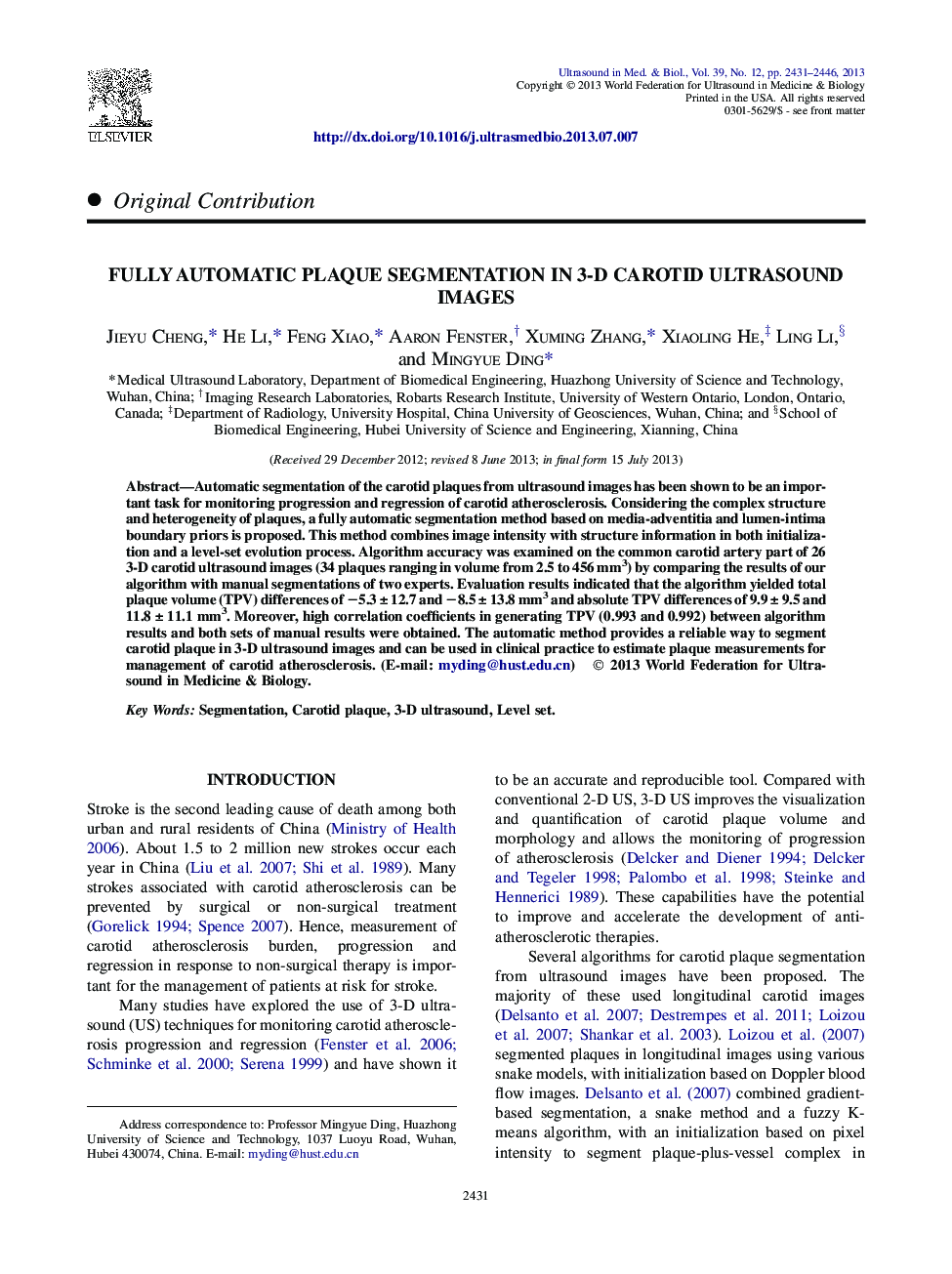 Fully Automatic Plaque Segmentation in 3-D Carotid Ultrasound Images