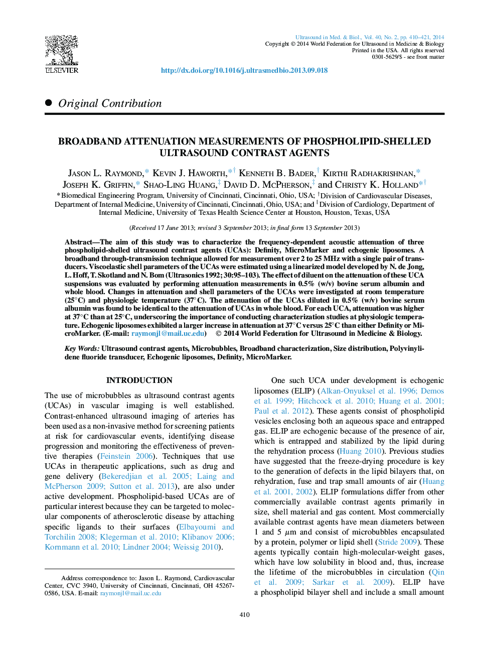 Broadband Attenuation Measurements of Phospholipid-Shelled Ultrasound Contrast Agents