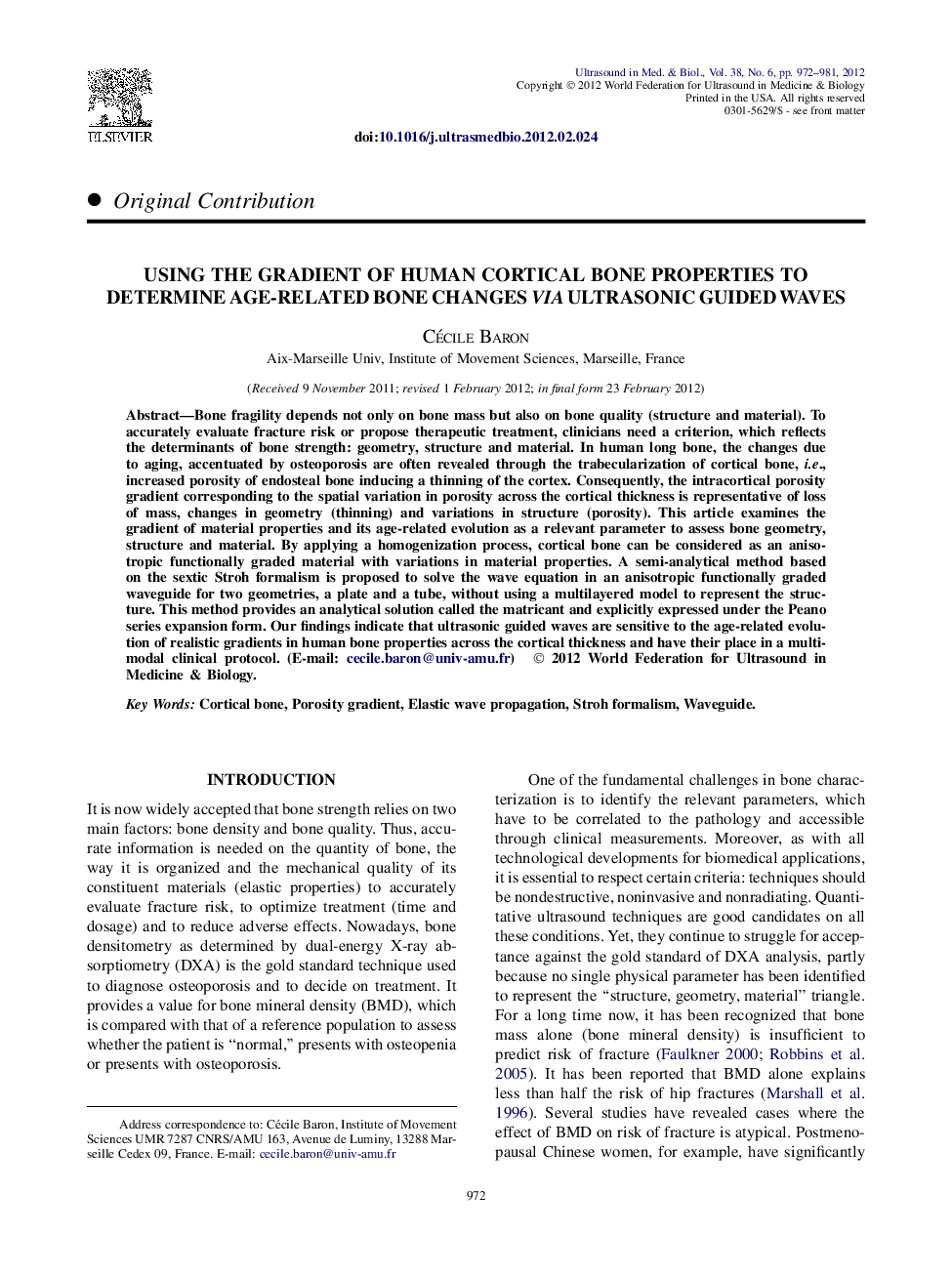 Using the Gradient of Human Cortical Bone Properties to Determine Age-Related Bone Changes Via Ultrasonic Guided Waves