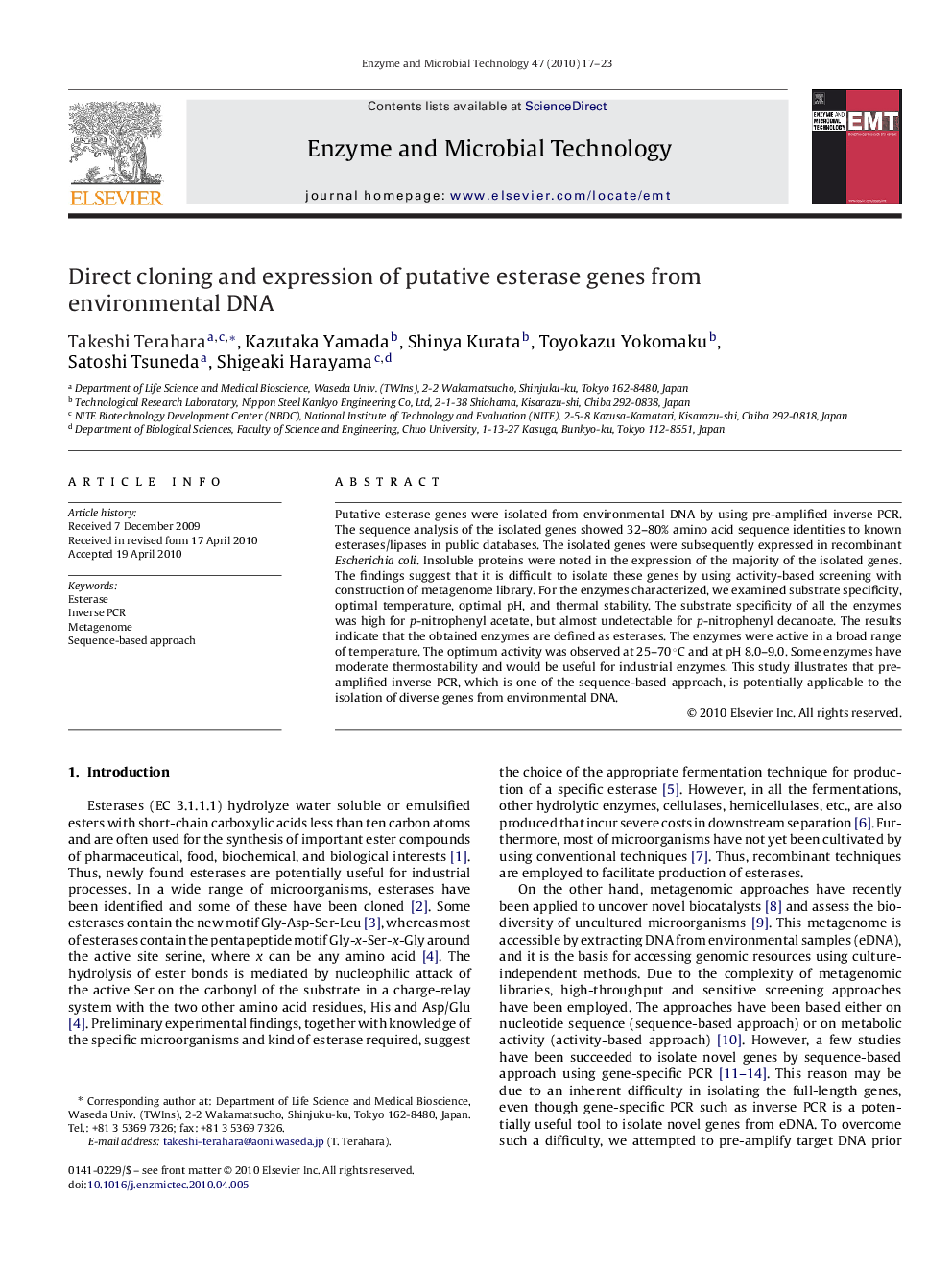 Direct cloning and expression of putative esterase genes from environmental DNA