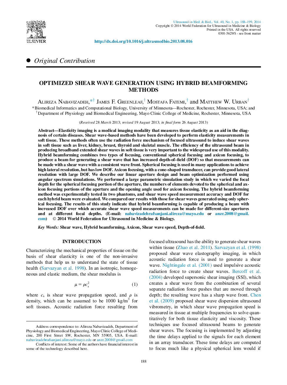 Optimized Shear Wave Generation Using Hybrid Beamforming Methods