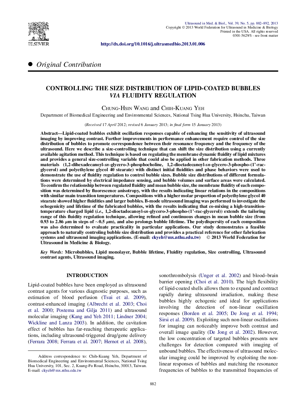 Controlling the Size Distribution of Lipid-Coated Bubbles via Fluidity Regulation