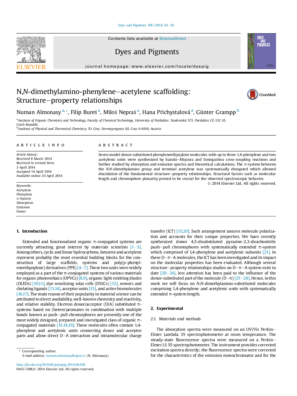 N,N-dimethylamino-phenylene–acetylene scaffolding: Structure–property relationships