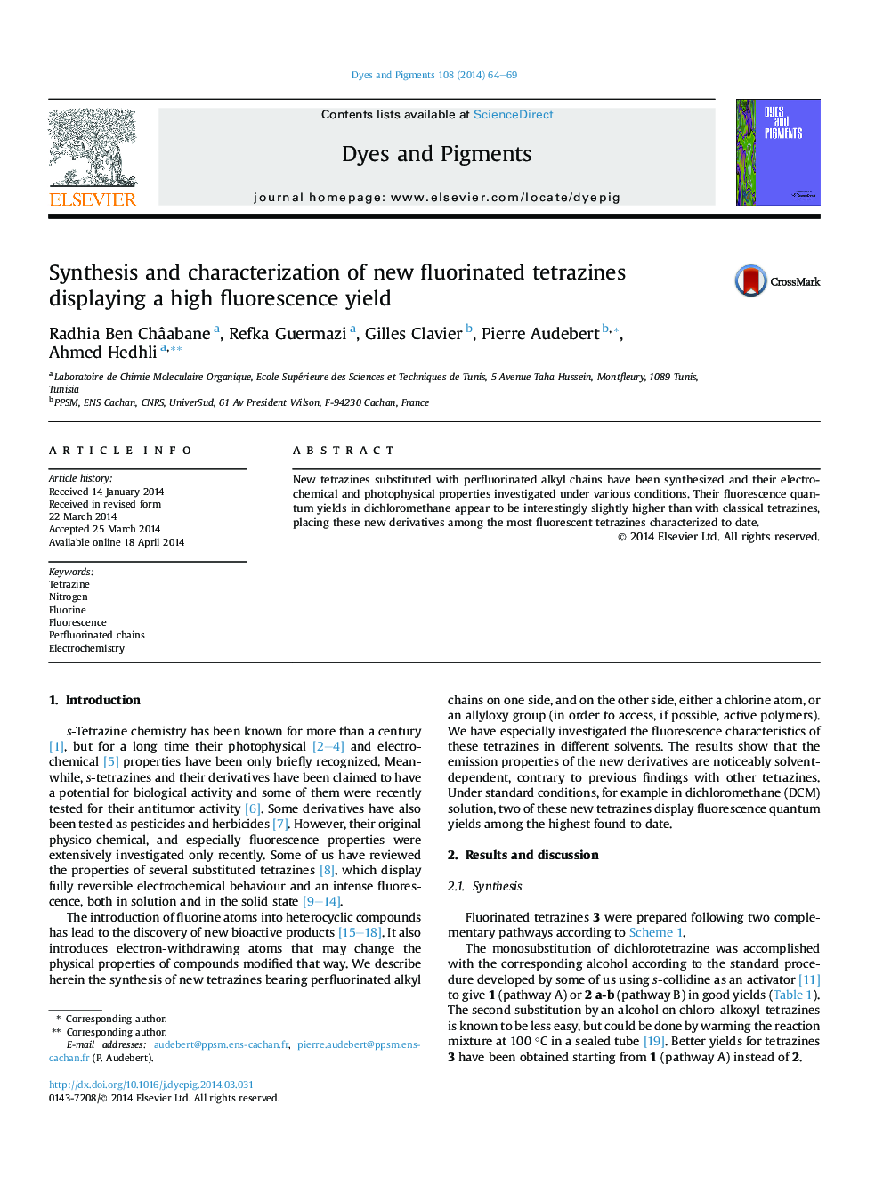 Synthesis and characterization of new fluorinated tetrazines displaying a high fluorescence yield