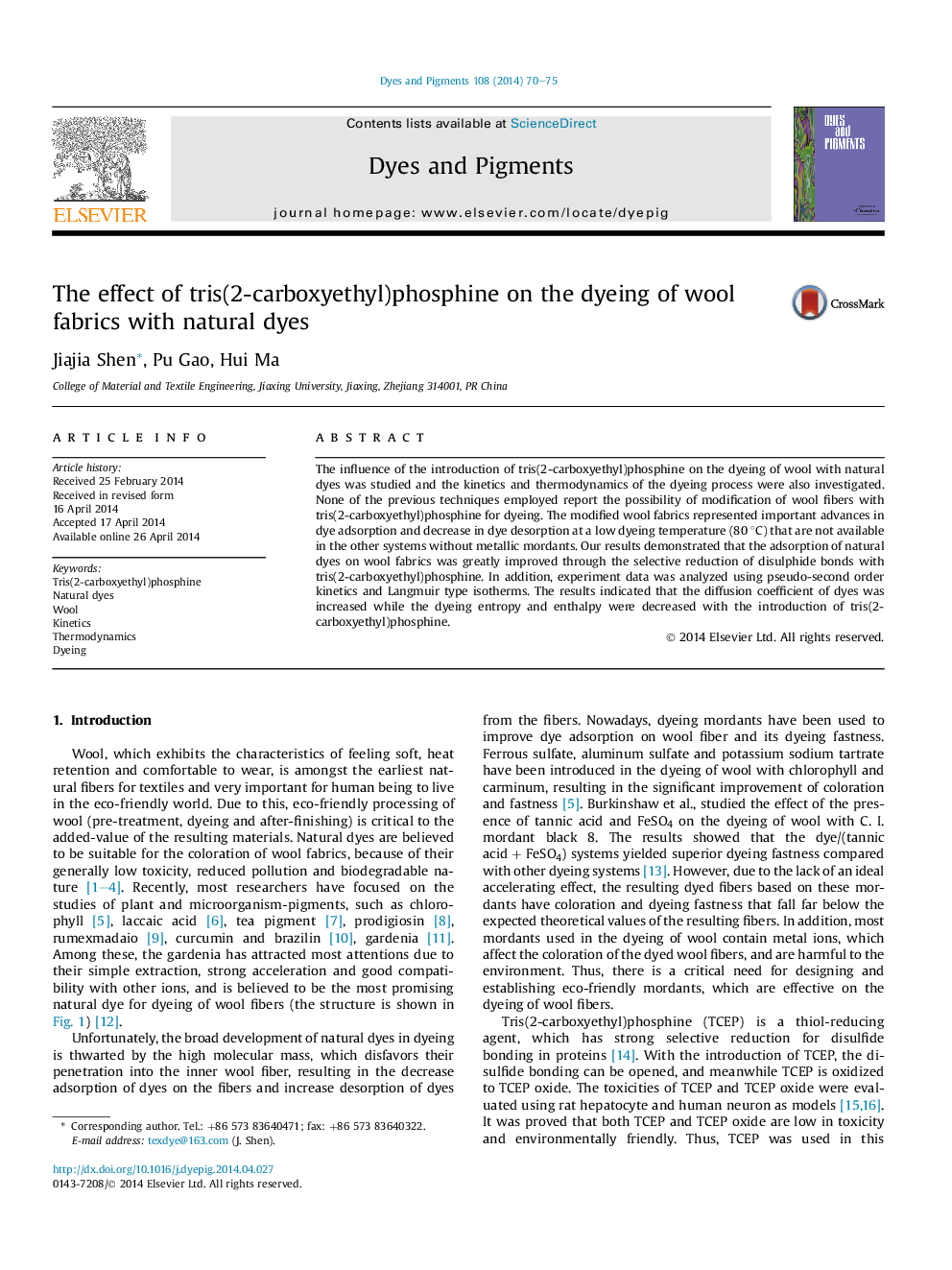 The effect of tris(2-carboxyethyl)phosphine on the dyeing of wool fabrics with natural dyes