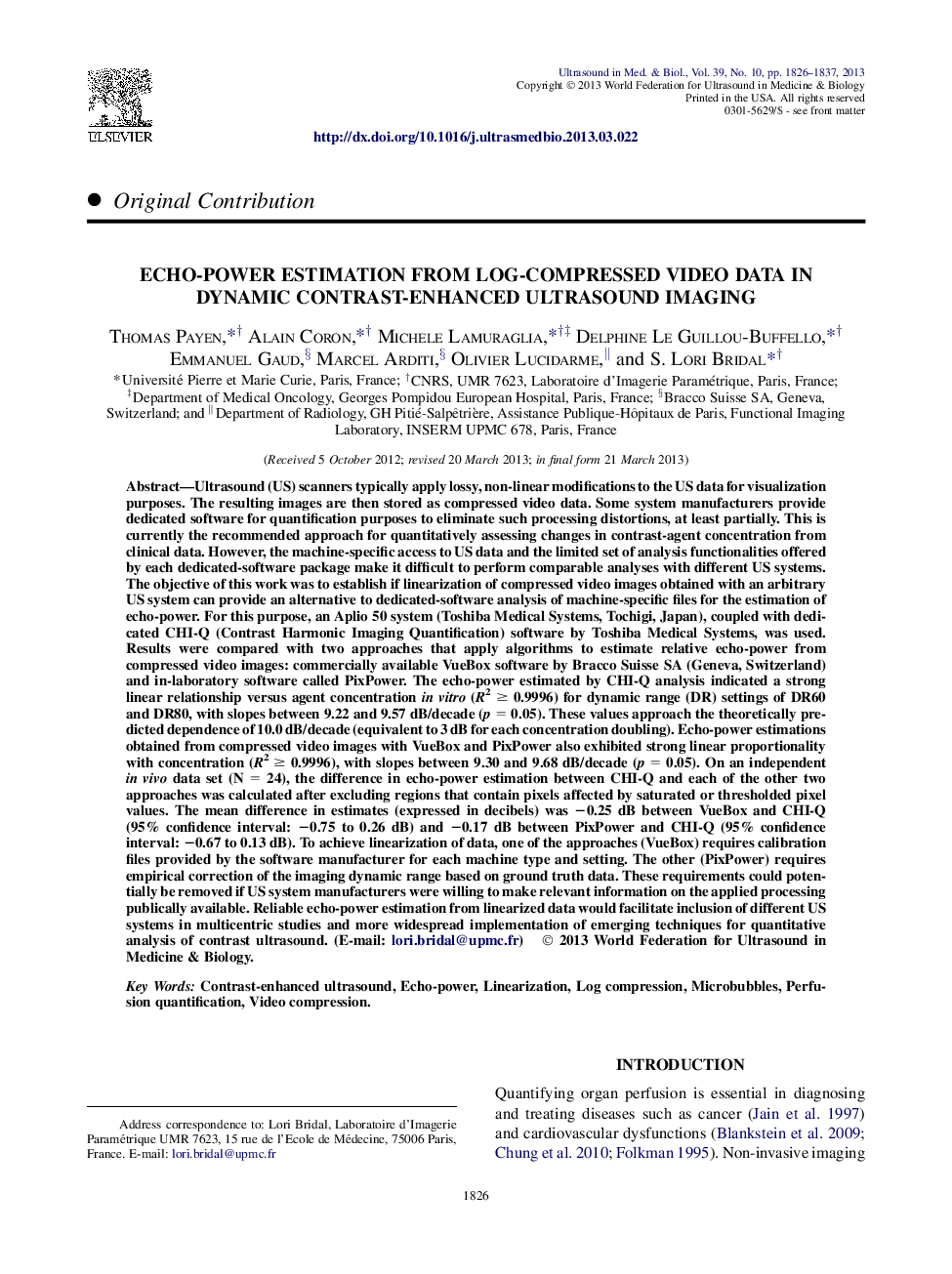 Echo-Power Estimation from Log-Compressed Video Data in Dynamic Contrast-Enhanced Ultrasound Imaging