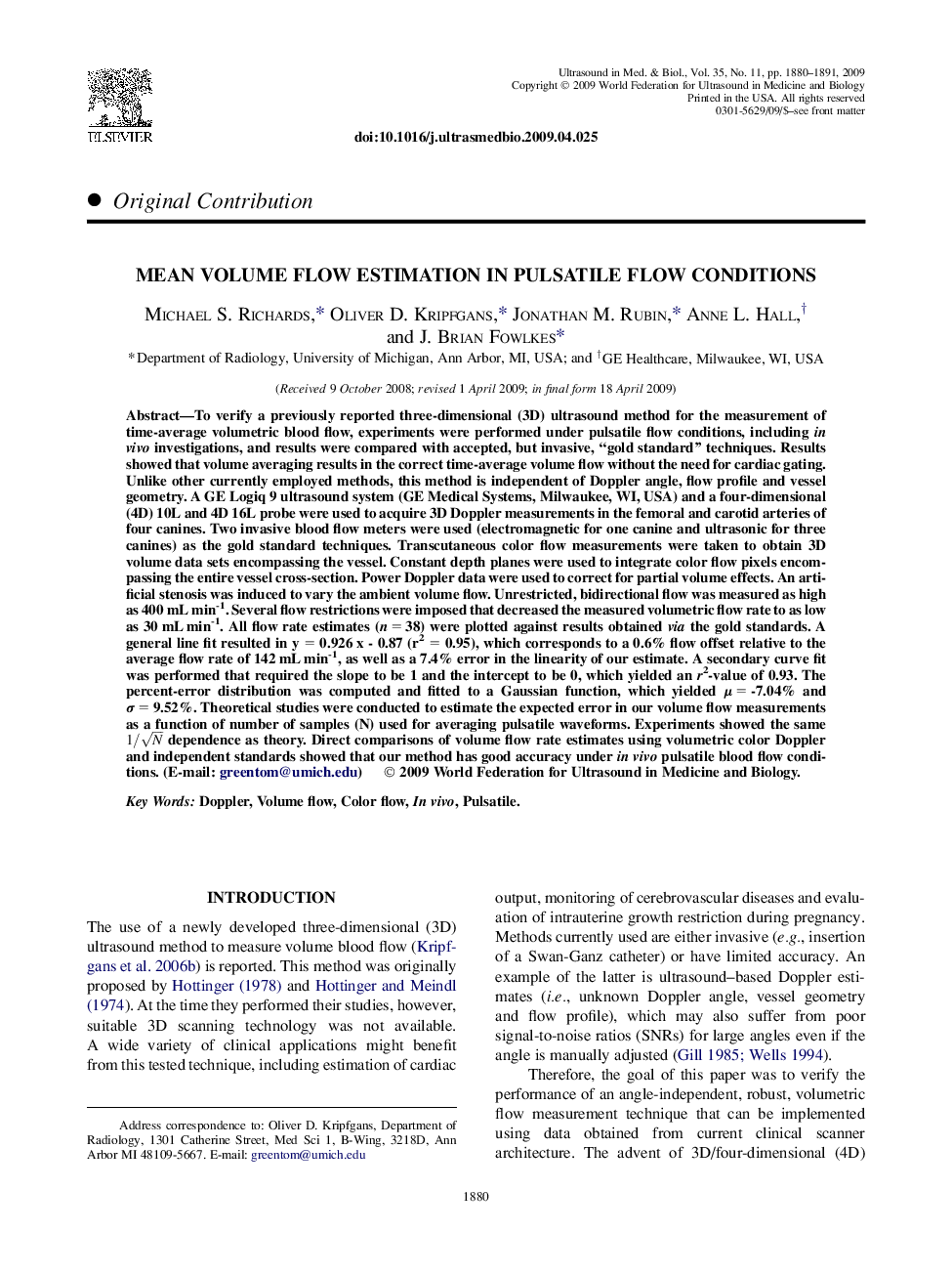 Mean Volume Flow Estimation in Pulsatile Flow Conditions