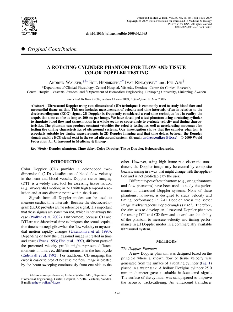 A Rotating Cylinder Phantom for Flow and Tissue Color Doppler Testing