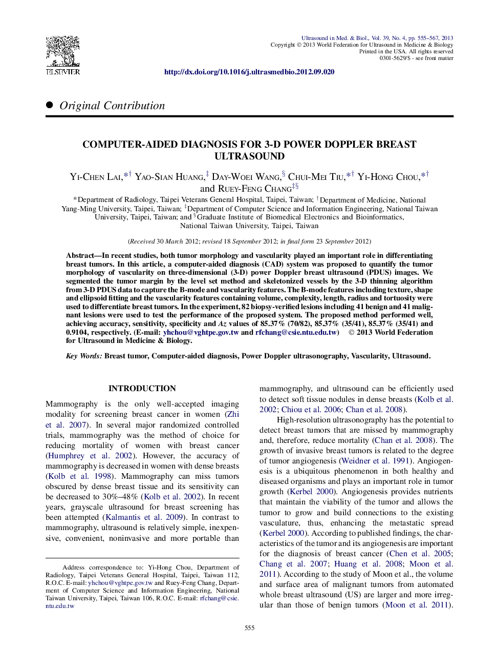 Computer-Aided Diagnosis for 3-D Power Doppler Breast Ultrasound