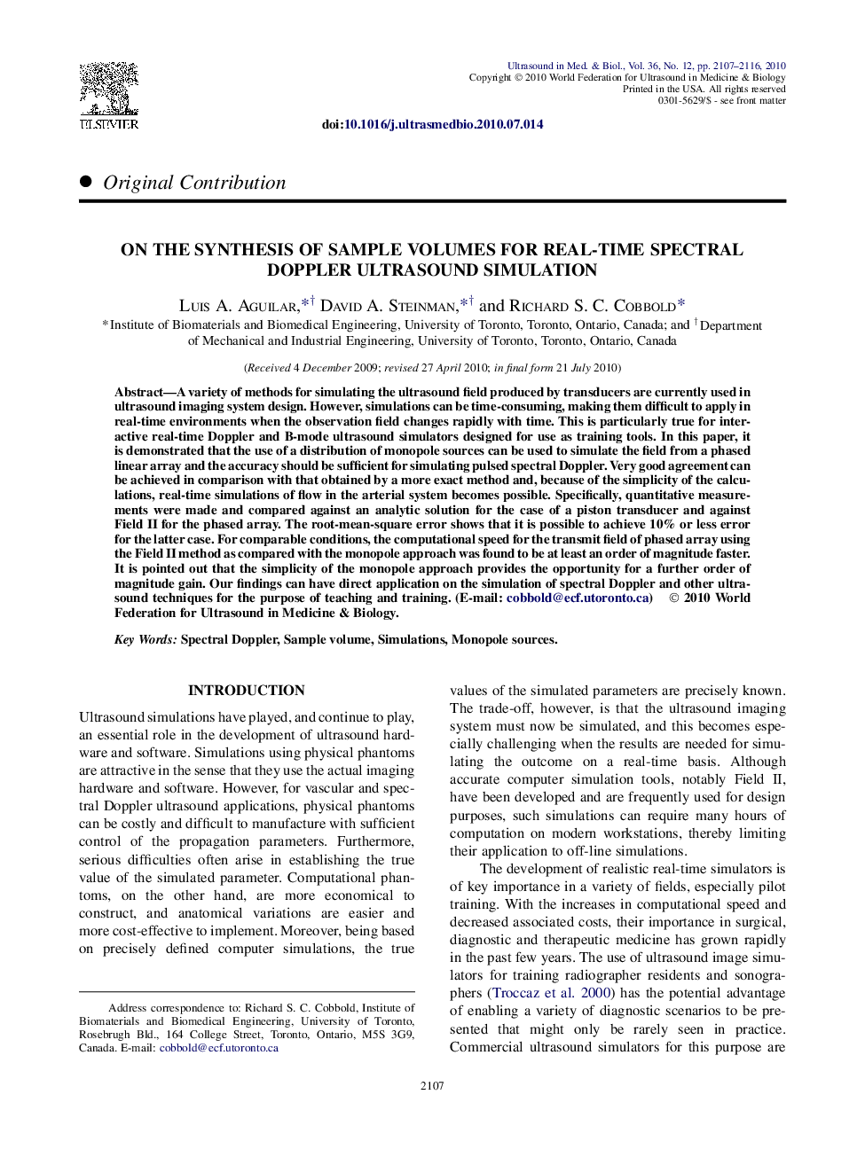 On the Synthesis of Sample Volumes for Real-Time Spectral Doppler Ultrasound Simulation