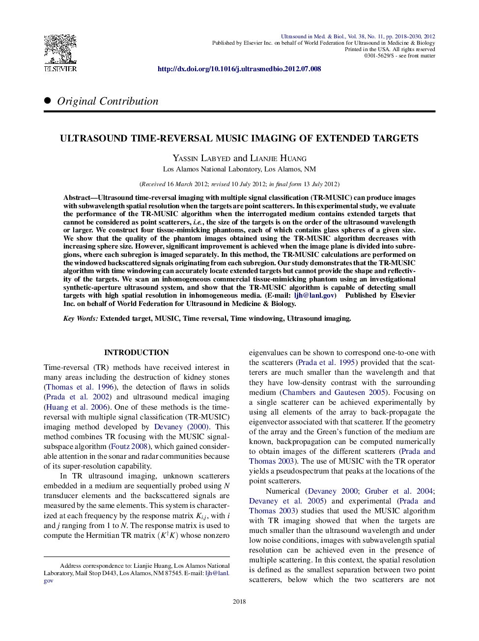 Ultrasound Time-Reversal MUSIC Imaging of Extended Targets